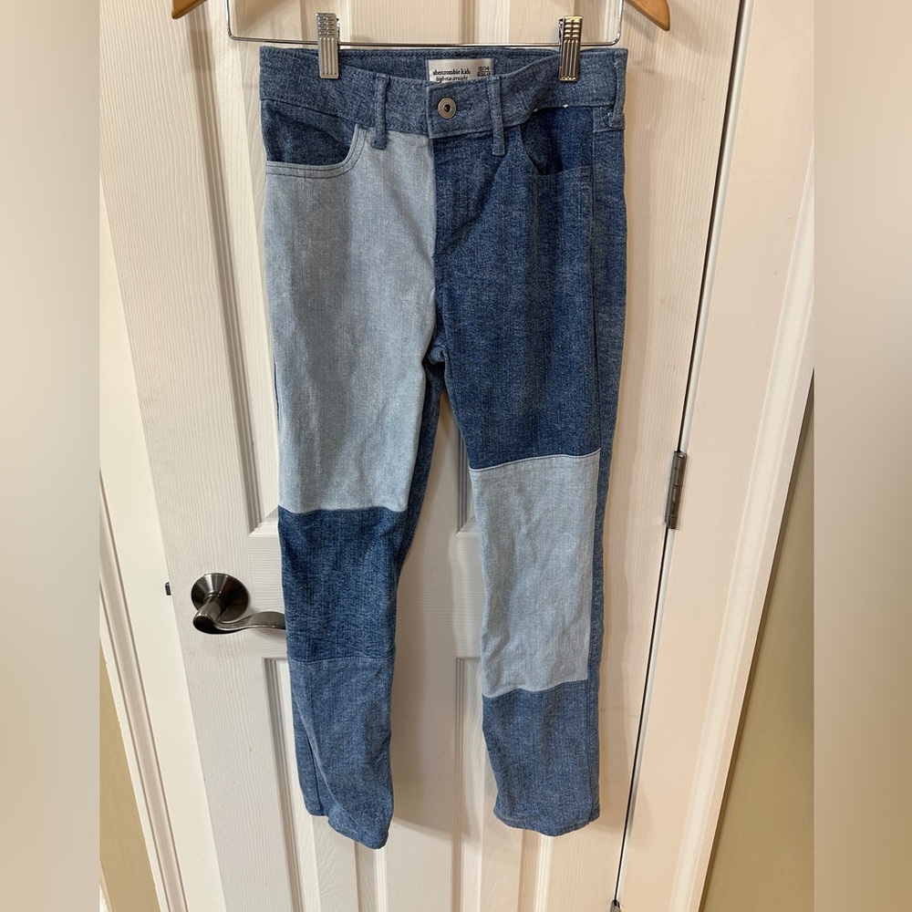 Abercrombie Kids Girls 13/14 Straight Retro Denim Patchwork Jeans Trendy Cute